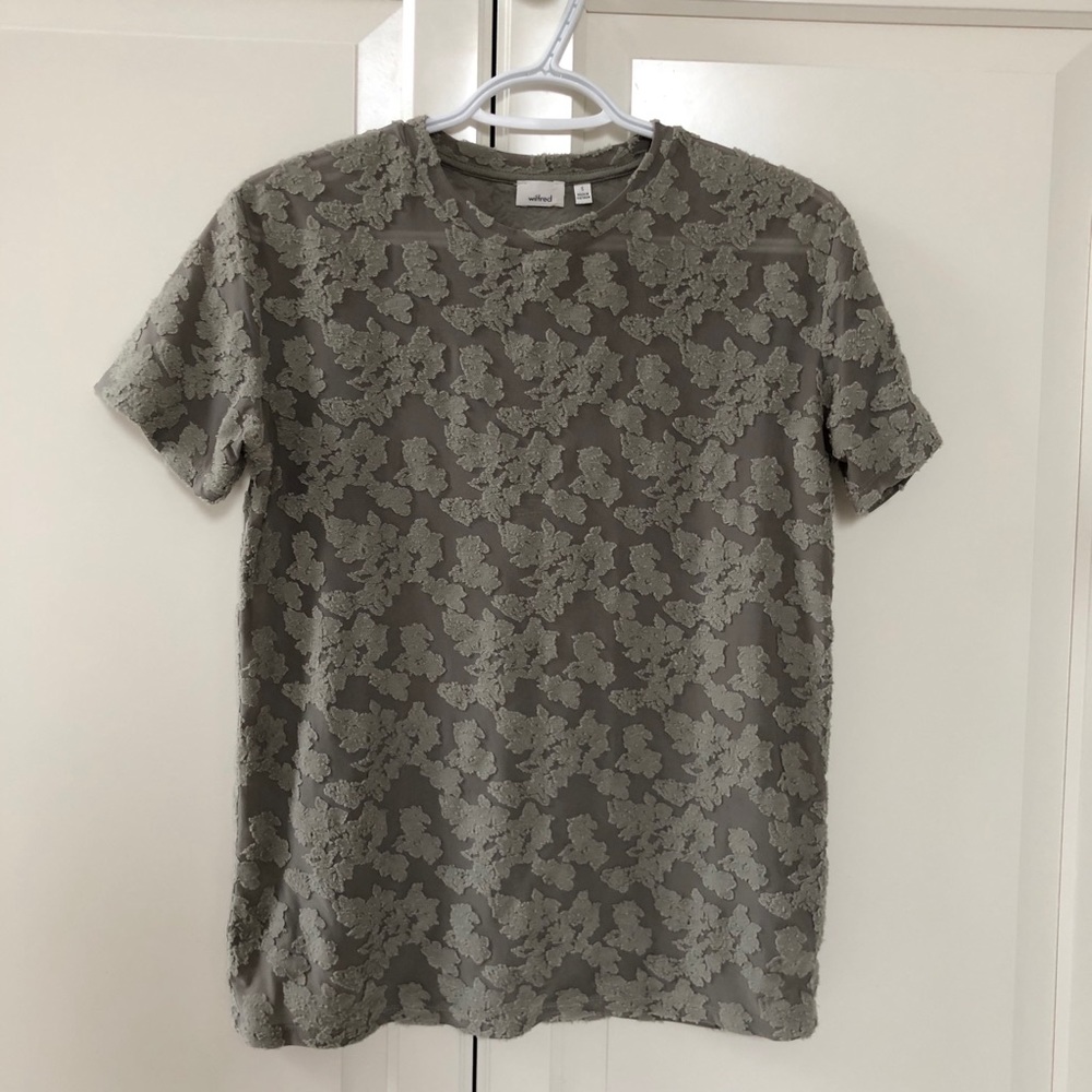 Wilfred Olive Green Short Sleeve Lace-Overlay Tee